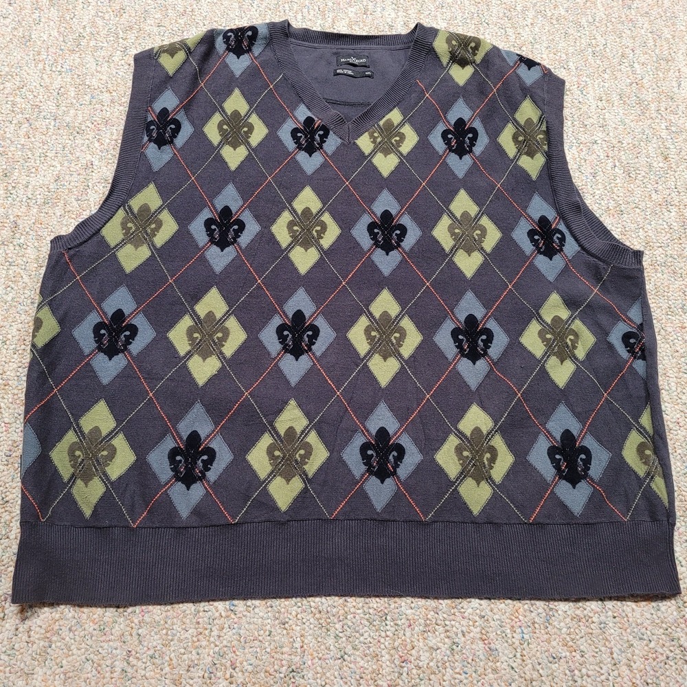 Marc Ecko Sweater Vest Mens 3XL Argyle Preppy Academia Pullover Cotton Cut & Sew - Picture 3 of 13